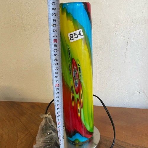 Modern lamp with blown glass cylinder and metal base like new