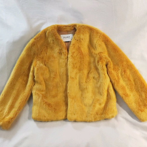 Pull & Bear yellow ecological faux fur jacket like new, size L