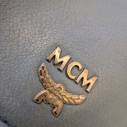 MCM shoulder bag used, leather, turquoise, 35x23 cm
