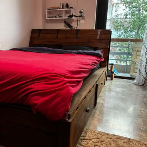 Iroko solid wood bed new with storage for double or king-size mattress