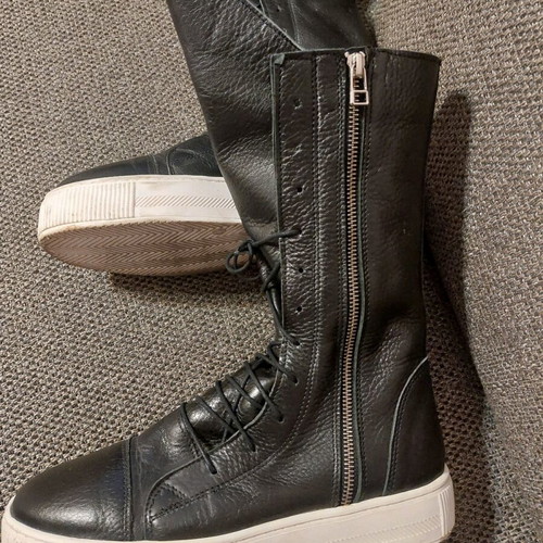 Leather Black Gladiator Boots Handmade Like New with White Sole