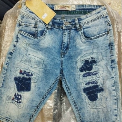 Men's denim bermuda shorts with patches and letters, new, sizes 28-38