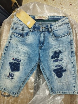 Men's denim bermuda shorts with patches and letters, new, sizes 28-38