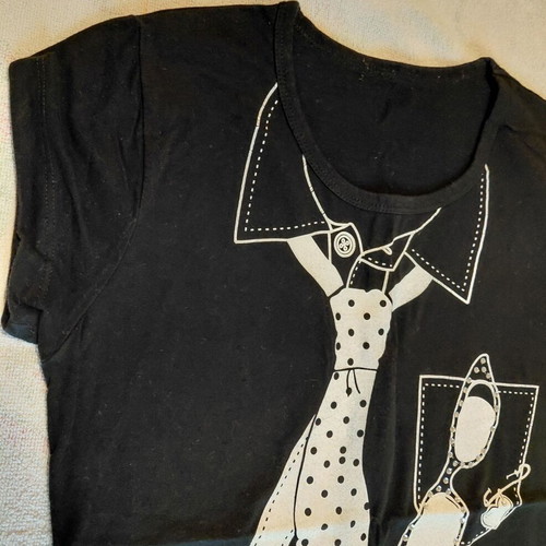 Top with tie print like new, black