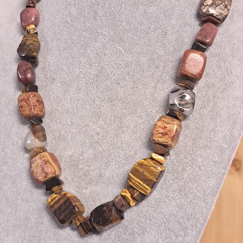 Vintage and modern mineral necklace, beige and brown tones