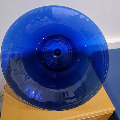 Large glass bell handmade, blue, like new