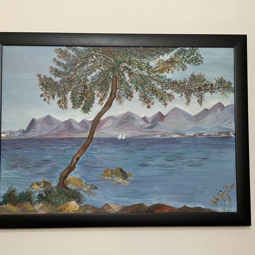Painting inspired by Claude Monet, like new, framed with signature