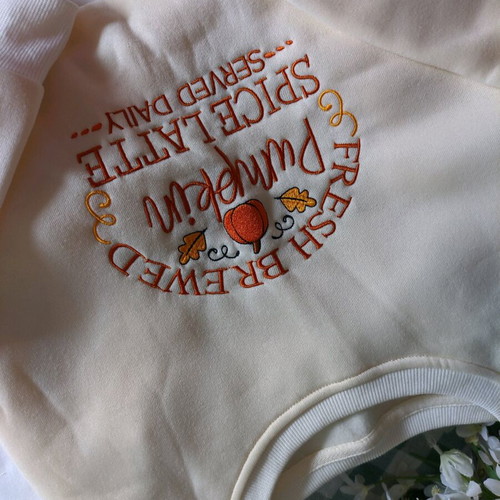Cozy sweatshirt with Pumpkin Spice Latte logo beige like new size M