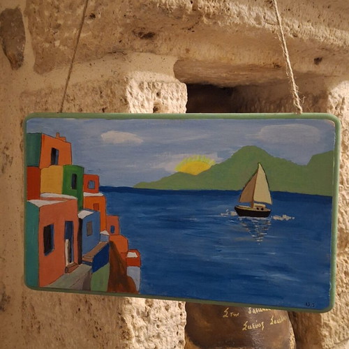 Handmade hanging art with sea theme