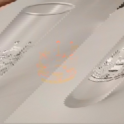 Ποτήρι νερού vintage μεταχειρισμένο με σχέδιο καραβάκι θαμπό