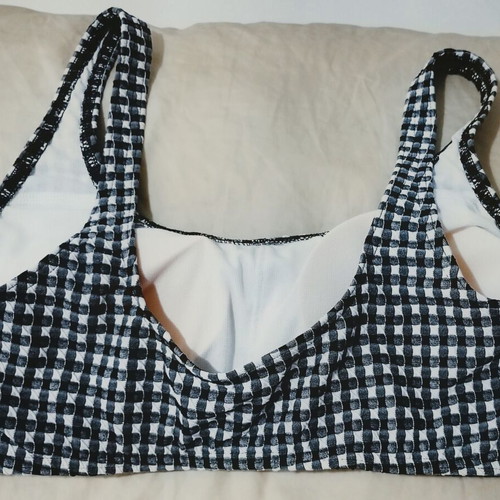 Aurely Surf Bralette Bikini Top New, Black and White Checkered
