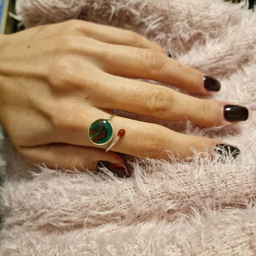 Ring with liquid glass new handmade