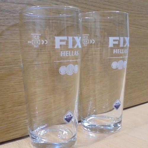 Fix Hellas beer set of 2 used promotional glasses 300ml