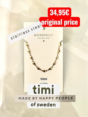 Heart chain necklace stainless steel Timi of Sweden handmade new gold
