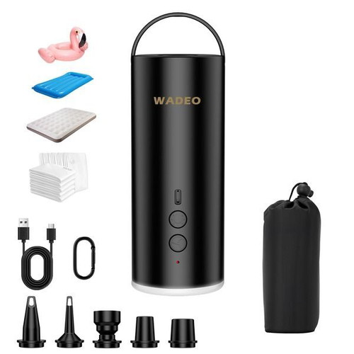 WADEO portable electric pump 4000 mAh with LED and 5 nozzles