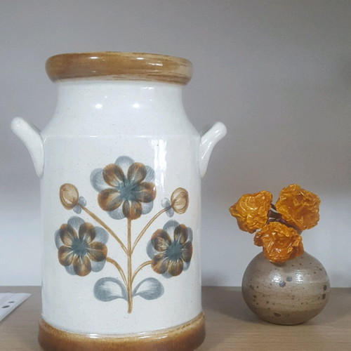 Portuguese ceramic vase like new, vintage, beige with handles