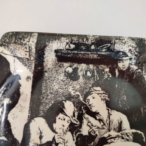 Porcelain ashtray Papastratos advertising used, Keramikos, made in Greece