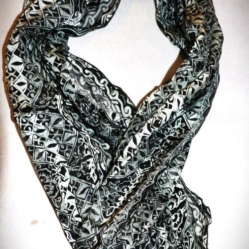 Siam Silk Black Batik Scarf 1.5x0.45m New