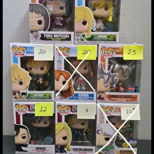 Funko Pop anime figures like new, Fullmetal Alchemist, Inuyasha, Genshin, Dragonball, Tokyo Ghoul