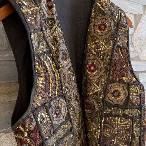 Vintage Indian Patchwork κεντημένο γιλέκο με παγιέτες boho φεστιβάλ σαν καινούργιο