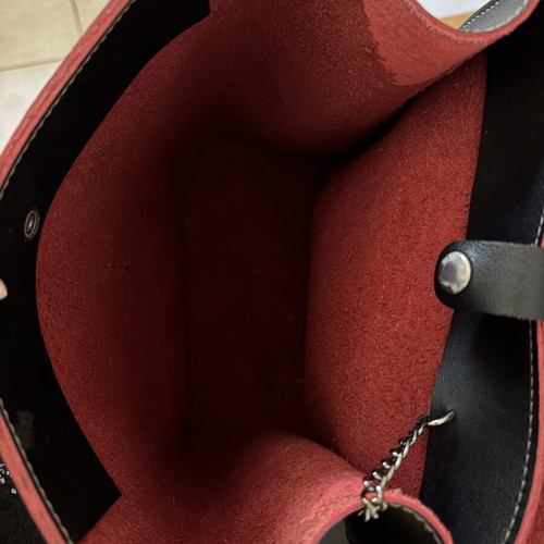 FRNC leather backpack used, black, handmade in Greece with chain wallet