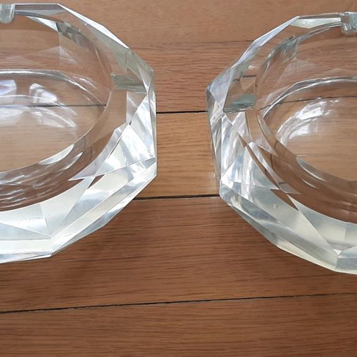 Set of 2 glass ashtrays used, large and heavy