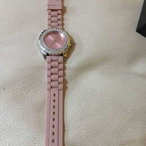 Avon women's watch like new with pink silicone strap and rhinestones