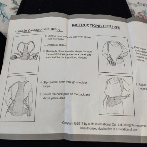 E-LIFE BRACING E-WA120 Osteoporosis Back Brace new, size L - XL