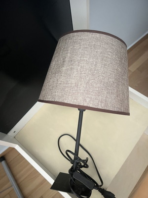 Lampshade with black metal base, beige and brown, used