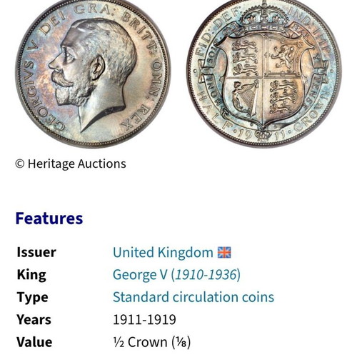 Silver coin 1/2 crown 1916 used, United Kingdom