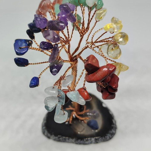 7 Chakra Tree with Semi-Precious Stones and Agate Base like new