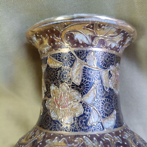 Japanese Satsuma vase used, vintage 1960-1980, height 32 cm
