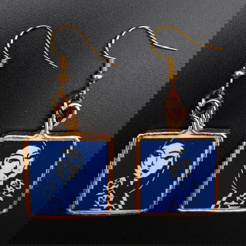 Σκουλαρίκια Silent Muse Drops καινούργια με γυναικείο πρόσωπο σε μπλε και χρυσαφί