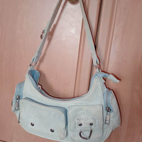 Bershka mini denim shoulder bag, blue