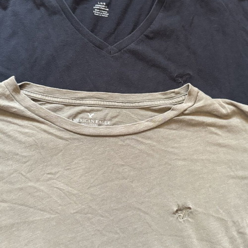 American Eagle T-shirts used, black V-neck and green round neck, pack of 2