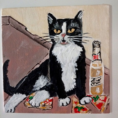Pizza Cat acrylic painting on canvas