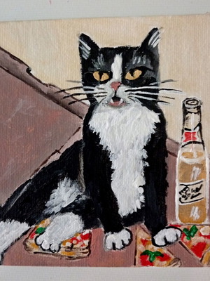 Pizza Cat acrylic painting on canvas