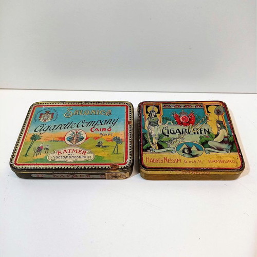 Tin lithographed cigarette cases used, set of 2, early 20th century
