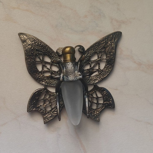 Vintage French Butterfly Perfume Bottle brooch pendant used