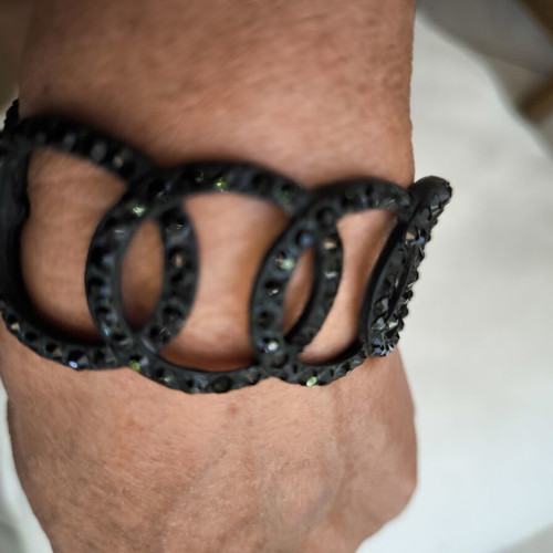 Cuff bracelet black steel with black rhinestones new