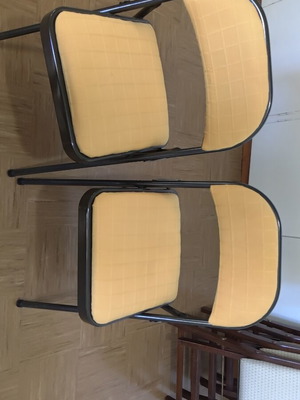 Set of 2 folding metal chairs and 2 folding metal stools used
