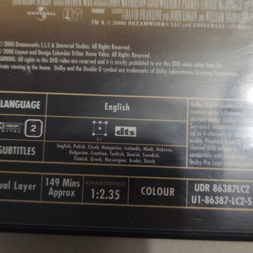 Gladiator DVD used, foreign film, widescreen, 2-disc, Russell Crowe, Greek subtitles