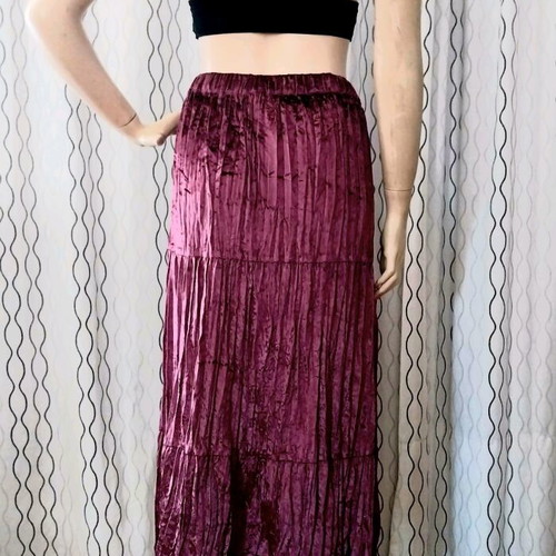 Velvet skirt like new, asymmetrical pleated, burgundy