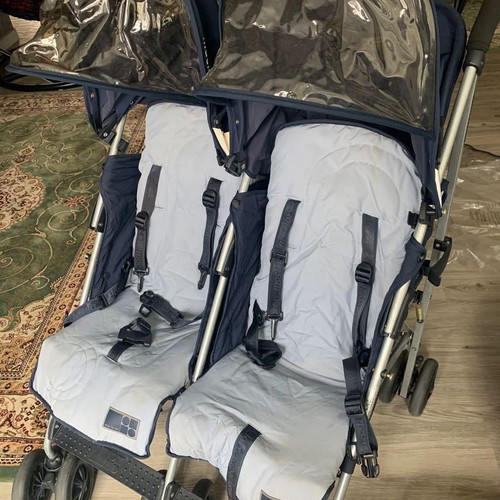 Maclaren Twin Traveller twin stroller used, navy blue