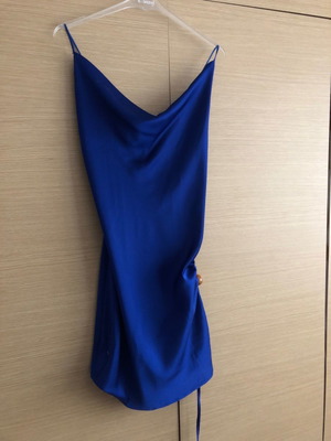 Satin dress with side ruching new, blue, size M