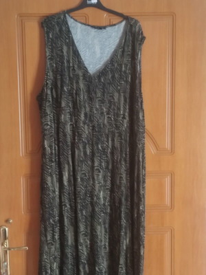 Maxi dress 3XL, cotton, comfortable, elastic, black and olive pattern
