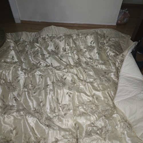 Luxury satin bedding set with floral design, new, ecru champagne color