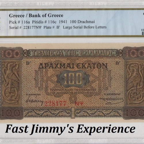 Greece 100 Drachmai 1941 banknote PCGS Choice UNC 63