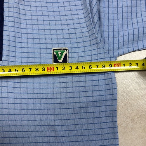 Vintage Victor 100% Cotton Polo XS used, light-blue grid with navy trim