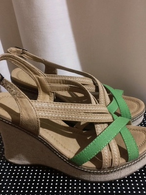 Camille fabric platform sandals used, beige and green, size 37
